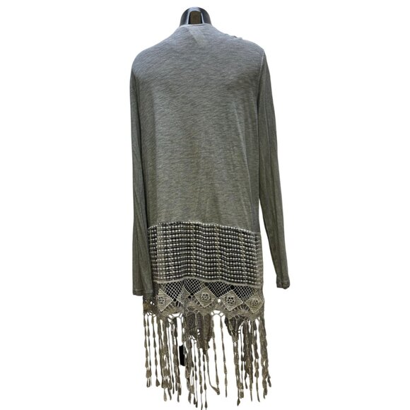 XCVI Gray Fringed Lace Cardigan XL - Picture 4 of 8